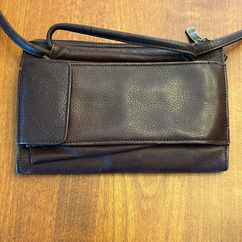 Fossil Travel Trifold Wallet & Purse Crossbody, Brown Pebble Leather